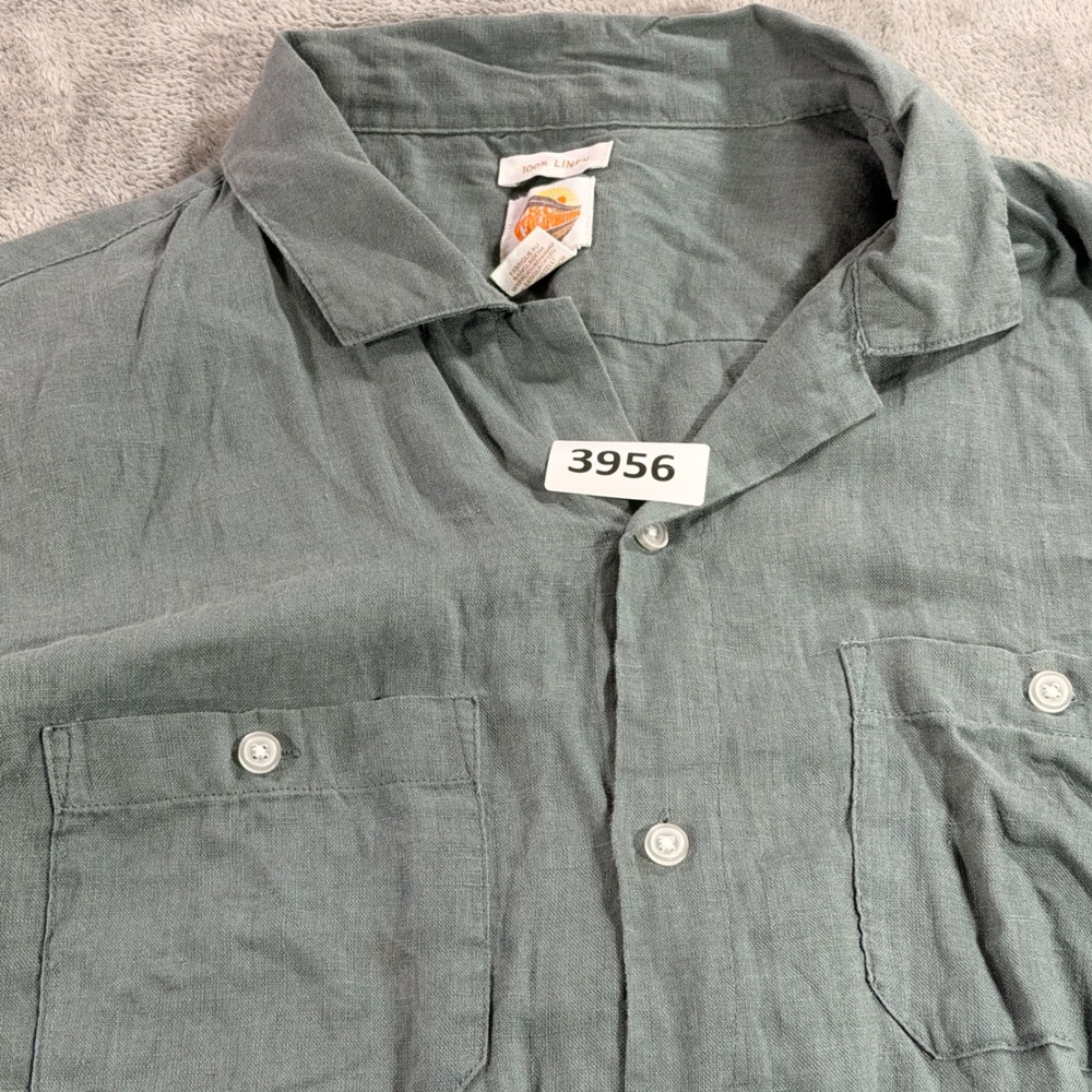 C&C California Button Down Mens XL Green 100% Linen Short Sleeve Casual Shirt